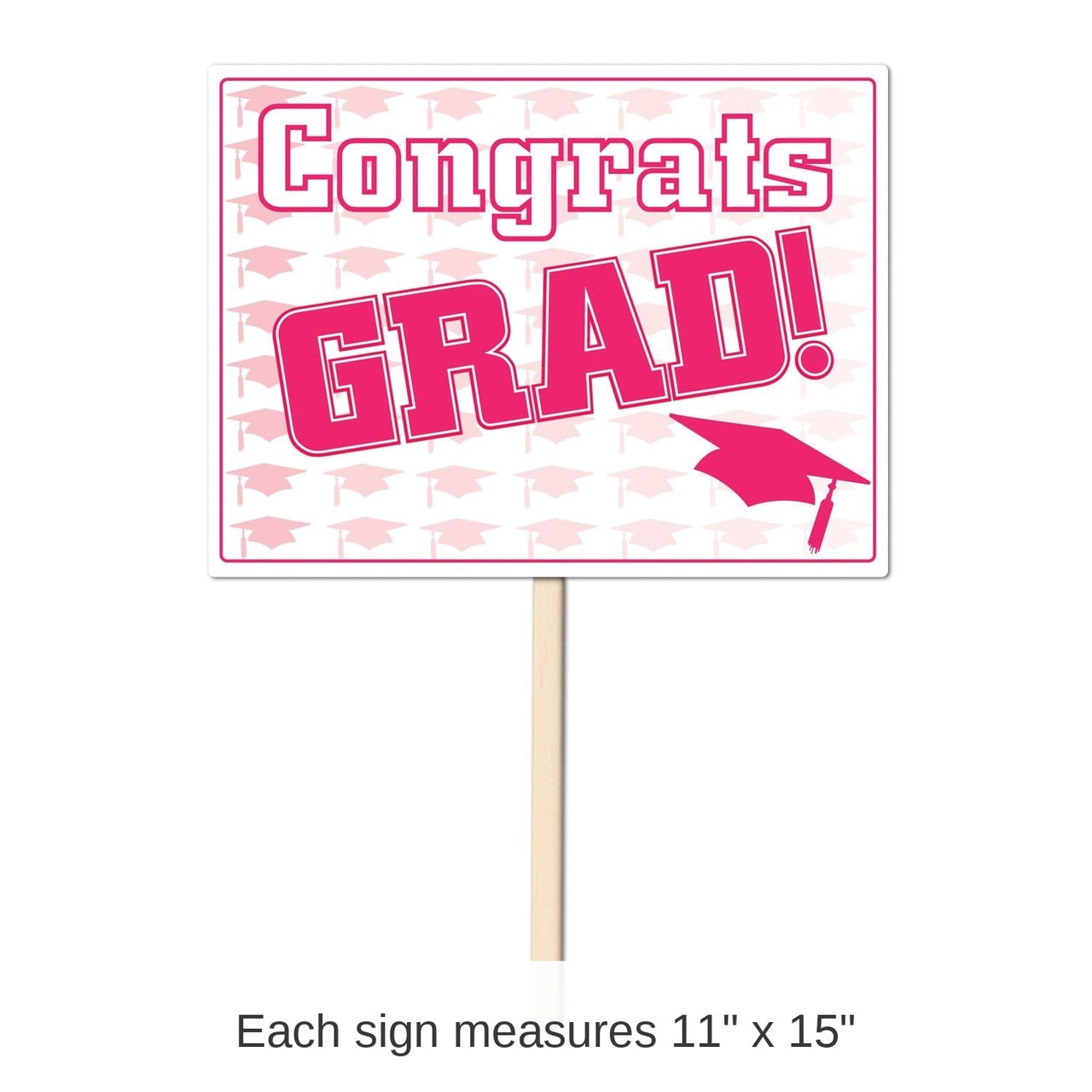 6 Pack Bulk Plastic Congrats Grad Graduation Party Yard Sign- Pink