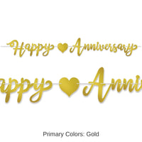 12 Pack Bulk Foil Happy Anniversary Streamer - gold