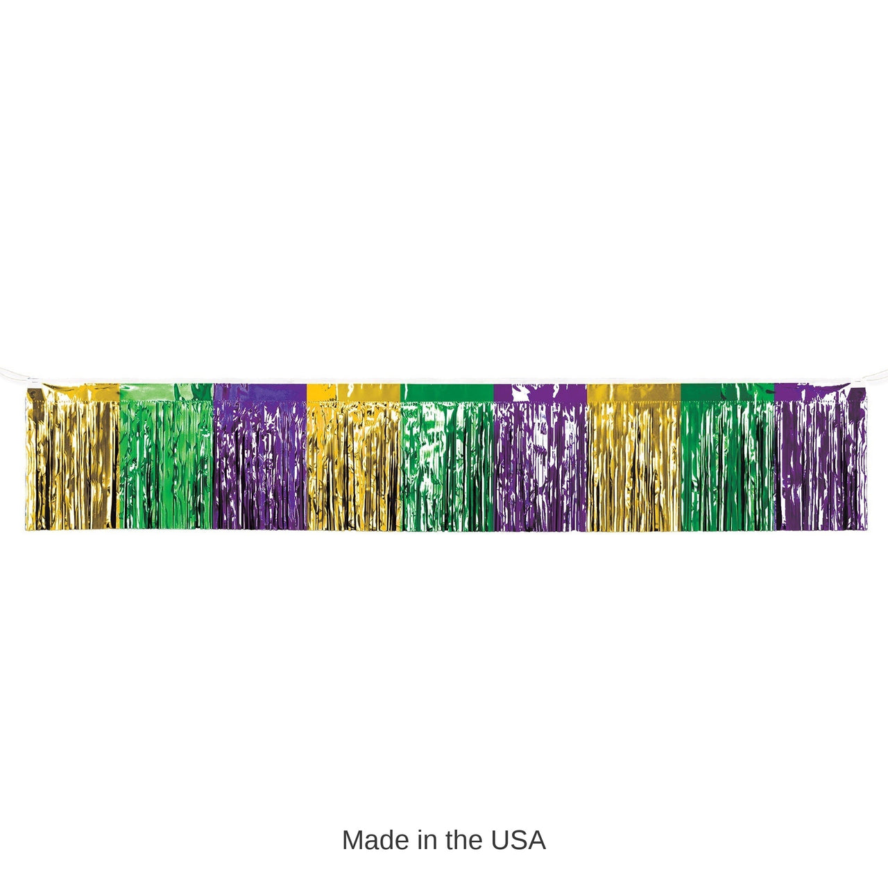6 Pack Bulk Mardi Gras Metallic Fringe Drape Gold, Green, Purple (15 inch x 10 ft)