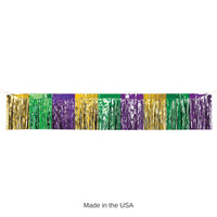 6 Pack Bulk Mardi Gras Metallic Fringe Drape Gold, Green, Purple (15 inch x 10 ft)