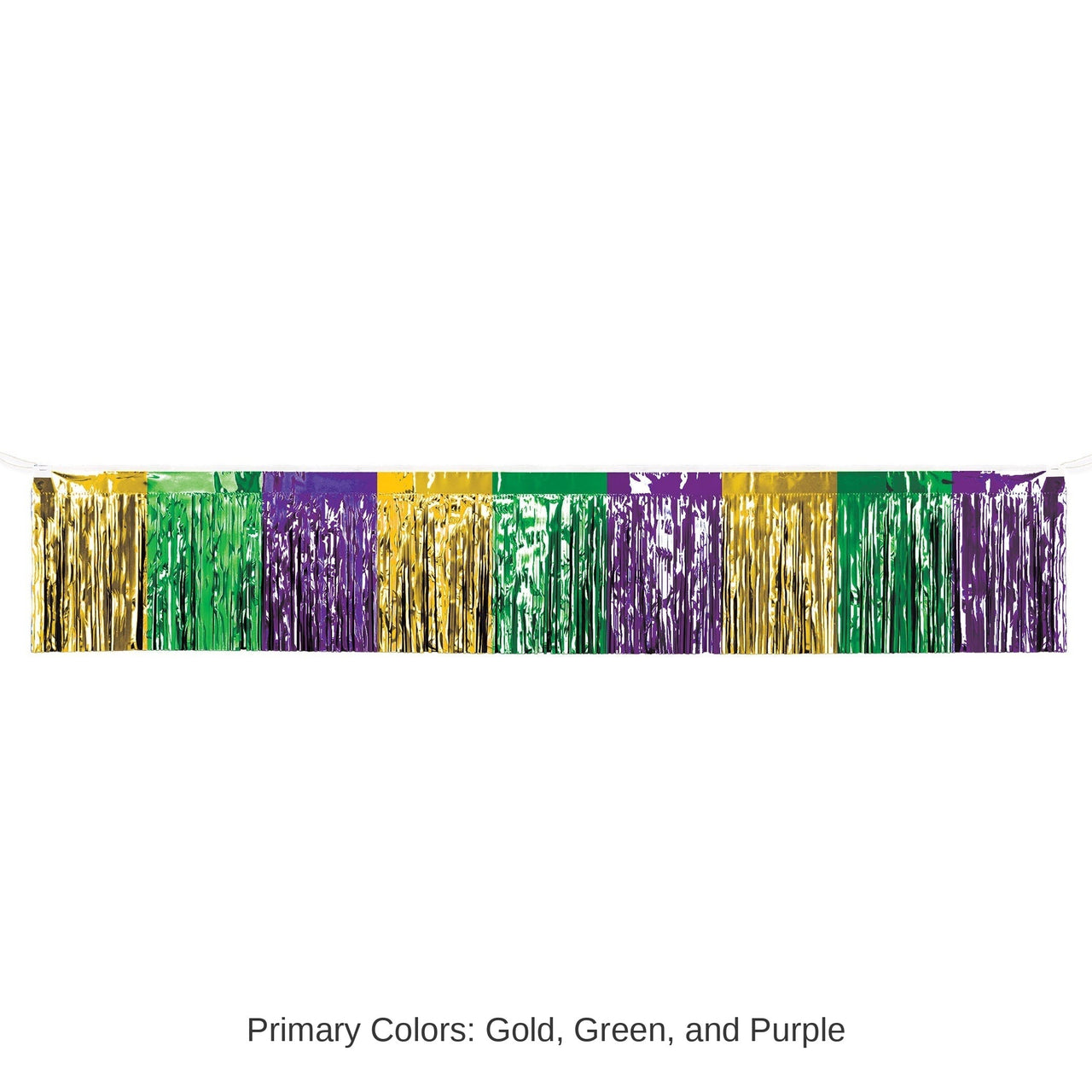 6 Pack Bulk Mardi Gras Metallic Fringe Drape Gold, Green, Purple (15 inch x 10 ft)