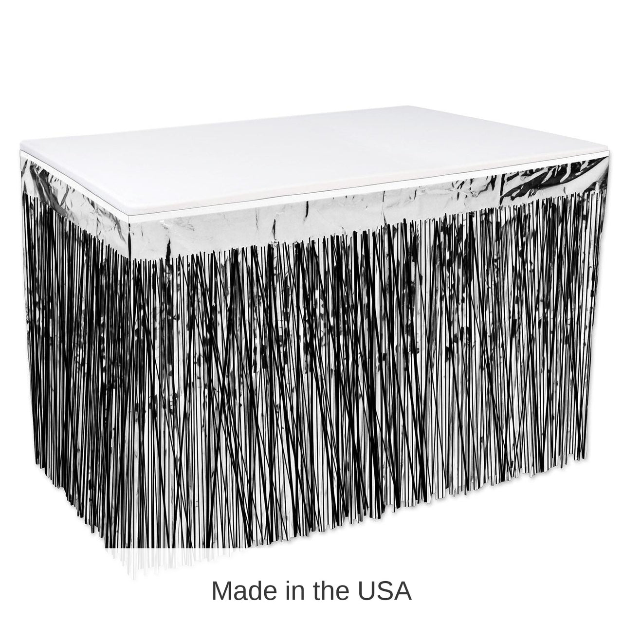 Bulk 6 Pack Bulk Black/Silver Packaged 2-Ply Metallic Party Table Skirt