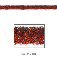 Bulk 100 ft Christmas Red Tinsel Garland - Fire Resistant