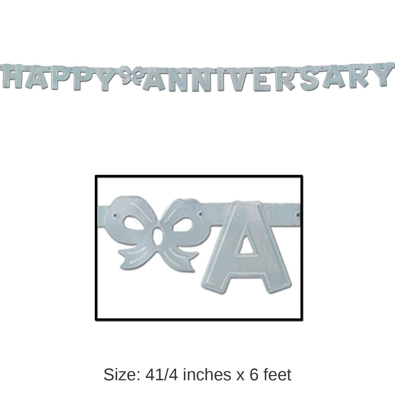 12 Pack Bulk Foil Happy Anniversary Streamer - Silver (4.25 Inches x 6 ft)