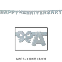 12 Pack Bulk Foil Happy Anniversary Streamer - Silver (4.25 Inches x 6 ft)