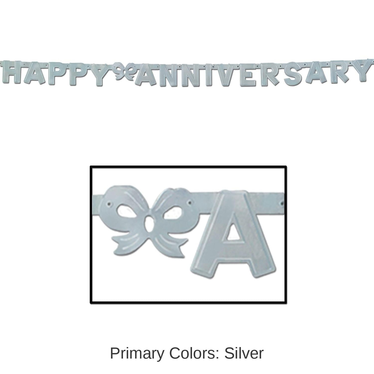 12 Pack Bulk Foil Happy Anniversary Streamer - Silver (4.25 Inches x 6 ft)