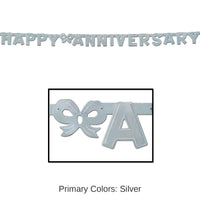 12 Pack Bulk Foil Happy Anniversary Streamer - Silver (4.25 Inches x 6 ft)