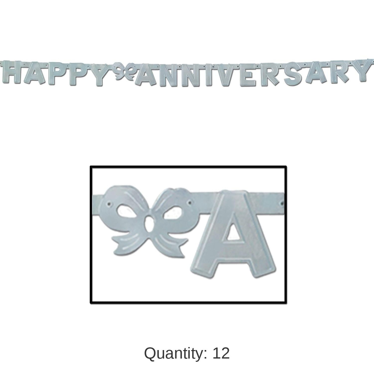 12 Pack Bulk Foil Happy Anniversary Streamer - Silver (4.25 Inches x 6 ft)