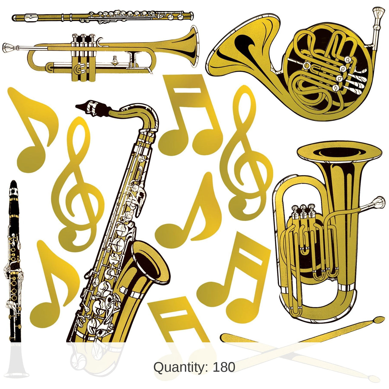180 Piece Bulk Gold Foil Musical Instruments Party Cutouts