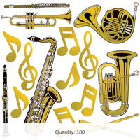 180 Piece Bulk Gold Foil Musical Instruments Party Cutouts