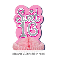 12 Pack Bulk Sweet 16 Birthday Party Centerpiece- Pink with Glitter