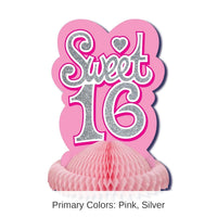 12 Pack Bulk Sweet 16 Birthday Party Centerpiece- Pink with Glitter