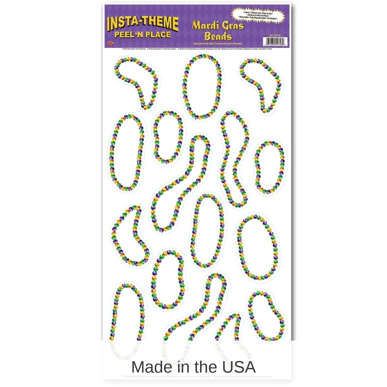 192 Piece Bulk Mardi Gras Bead Necklaces Peel 'N Place Clings