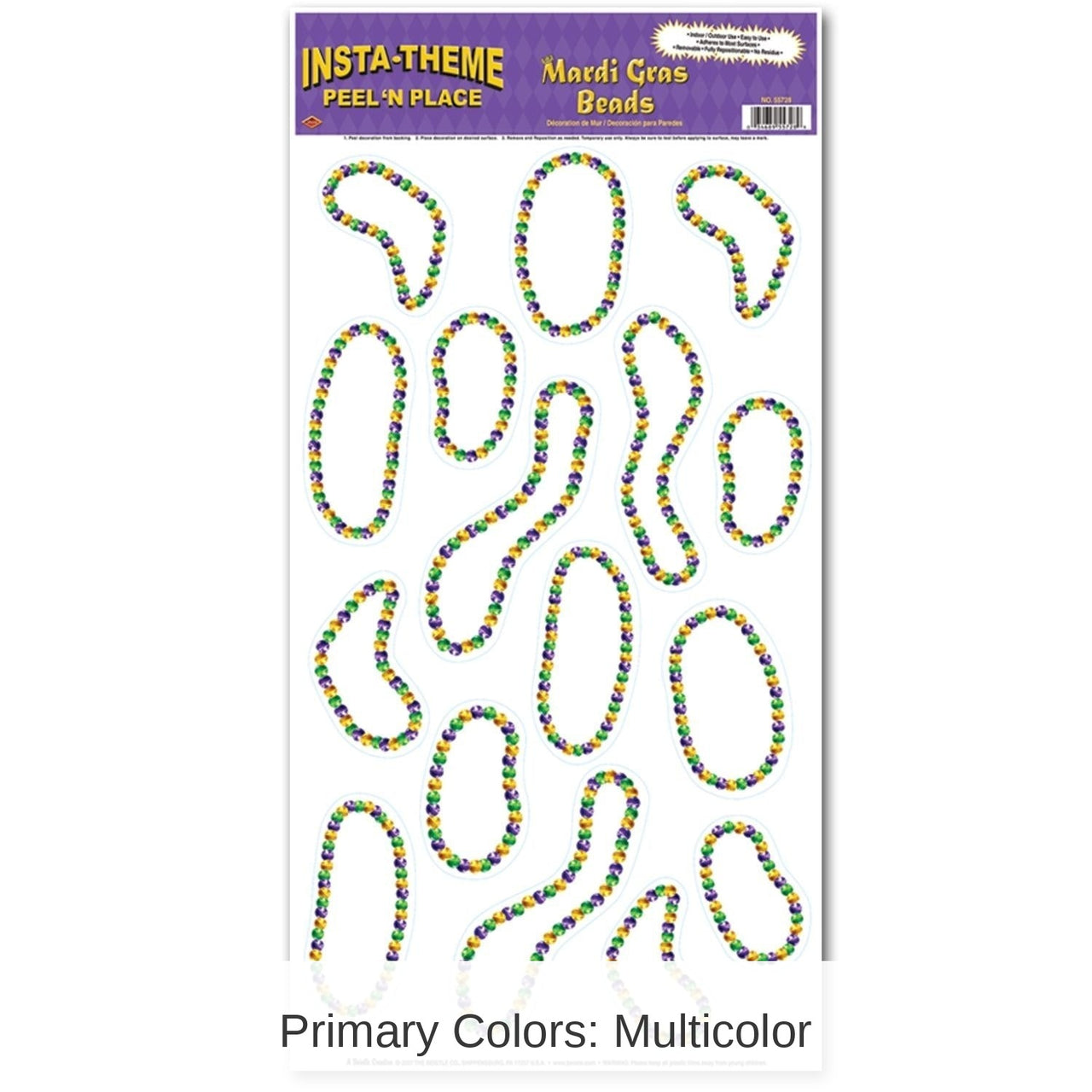 192 Piece Bulk Mardi Gras Bead Necklaces Peel 'N Place Clings