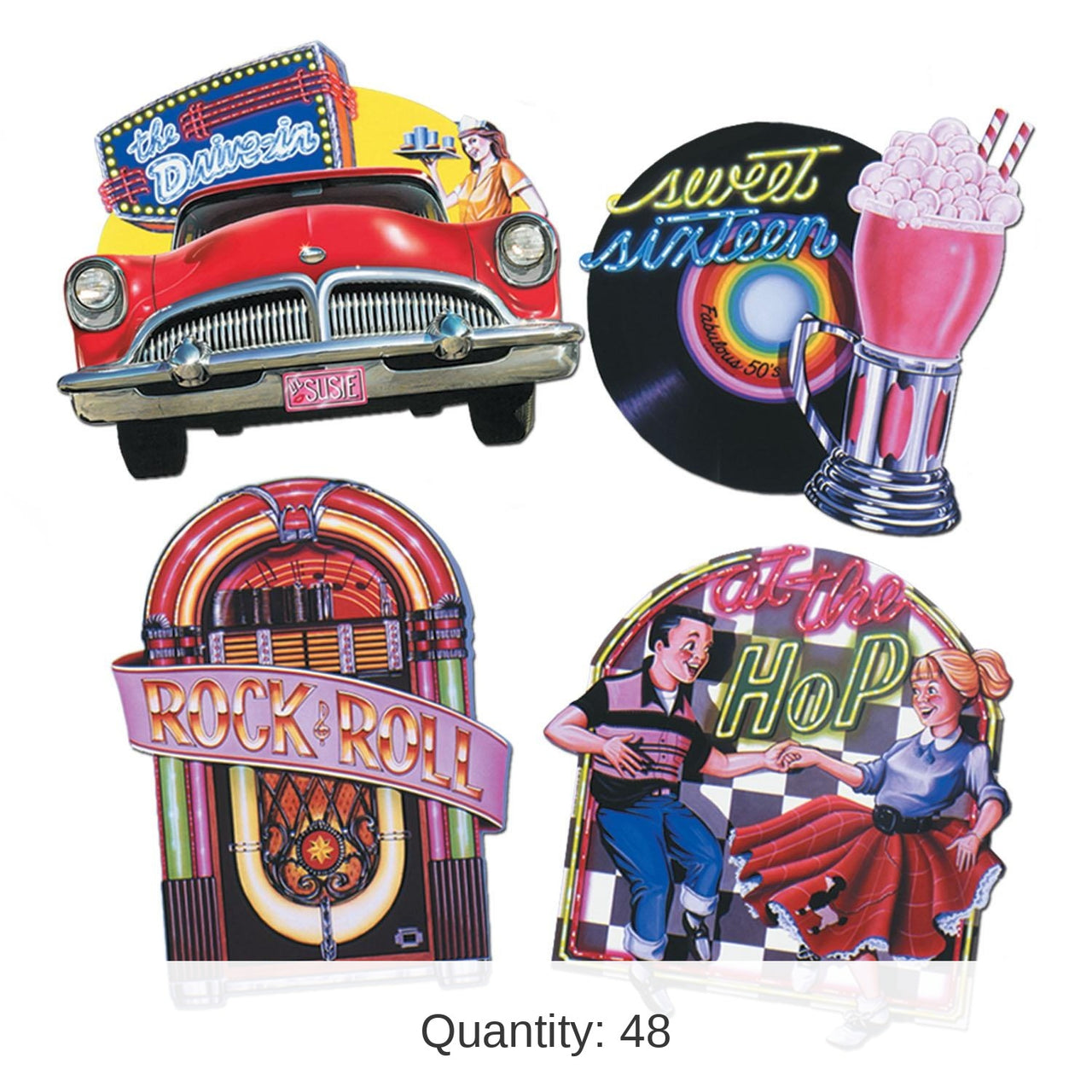 48 Pack Bulk Packaged Fabulous 50's Party Cutouts