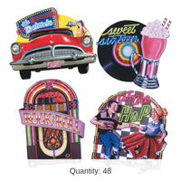 48 Pack Bulk Packaged Fabulous 50's Party Cutouts