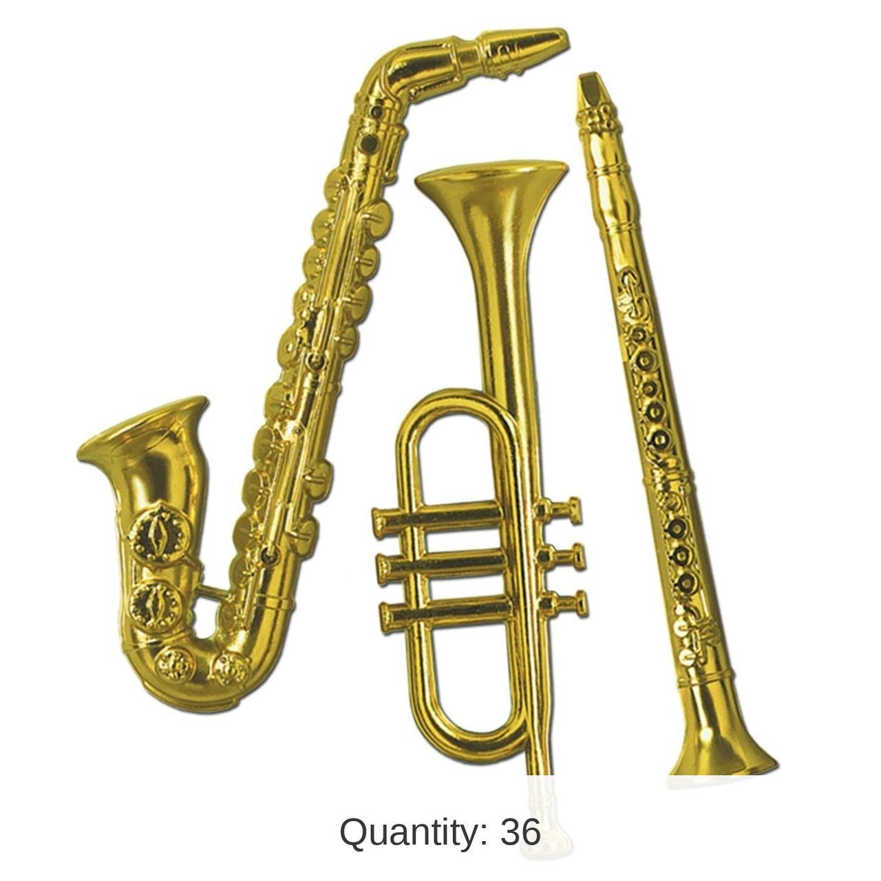 36 Pack Bulk Gold Plastic Musical Party Instruments 1 SIDED