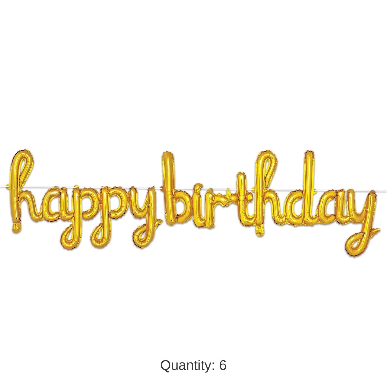 6 Pack Bulk Script Gold Happy Birthday Party Balloon Streamer