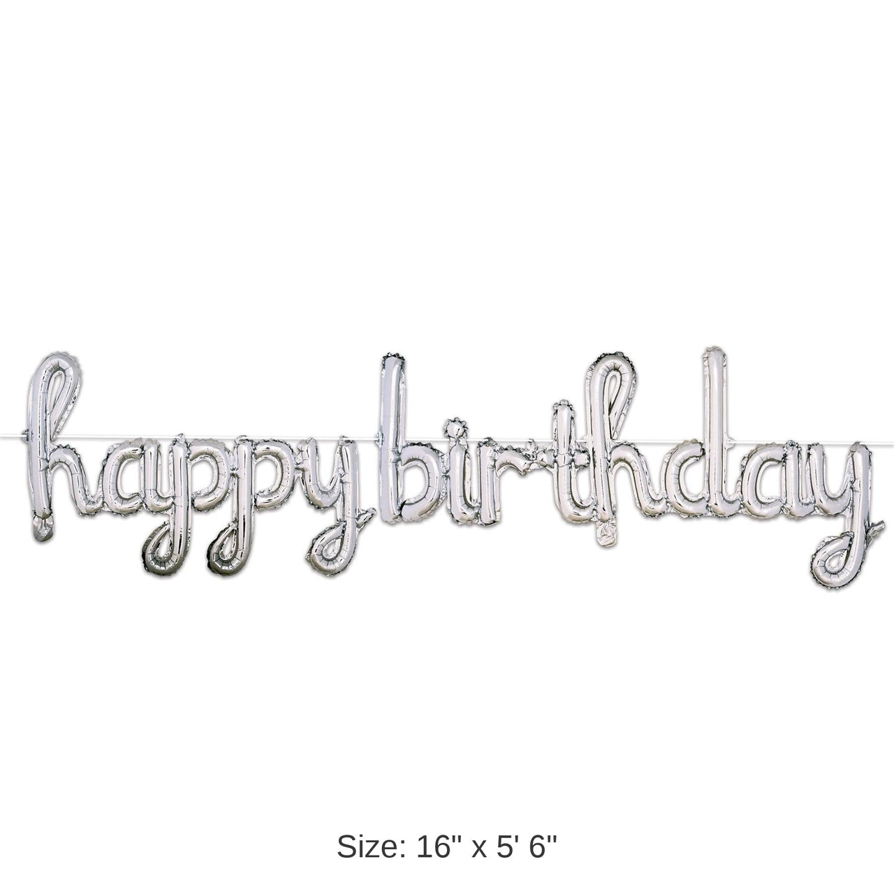 6 Pack Bulk Script Silver Happy Birthday Party Balloon Streamer