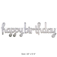 6 Pack Bulk Script Silver Happy Birthday Party Balloon Streamer