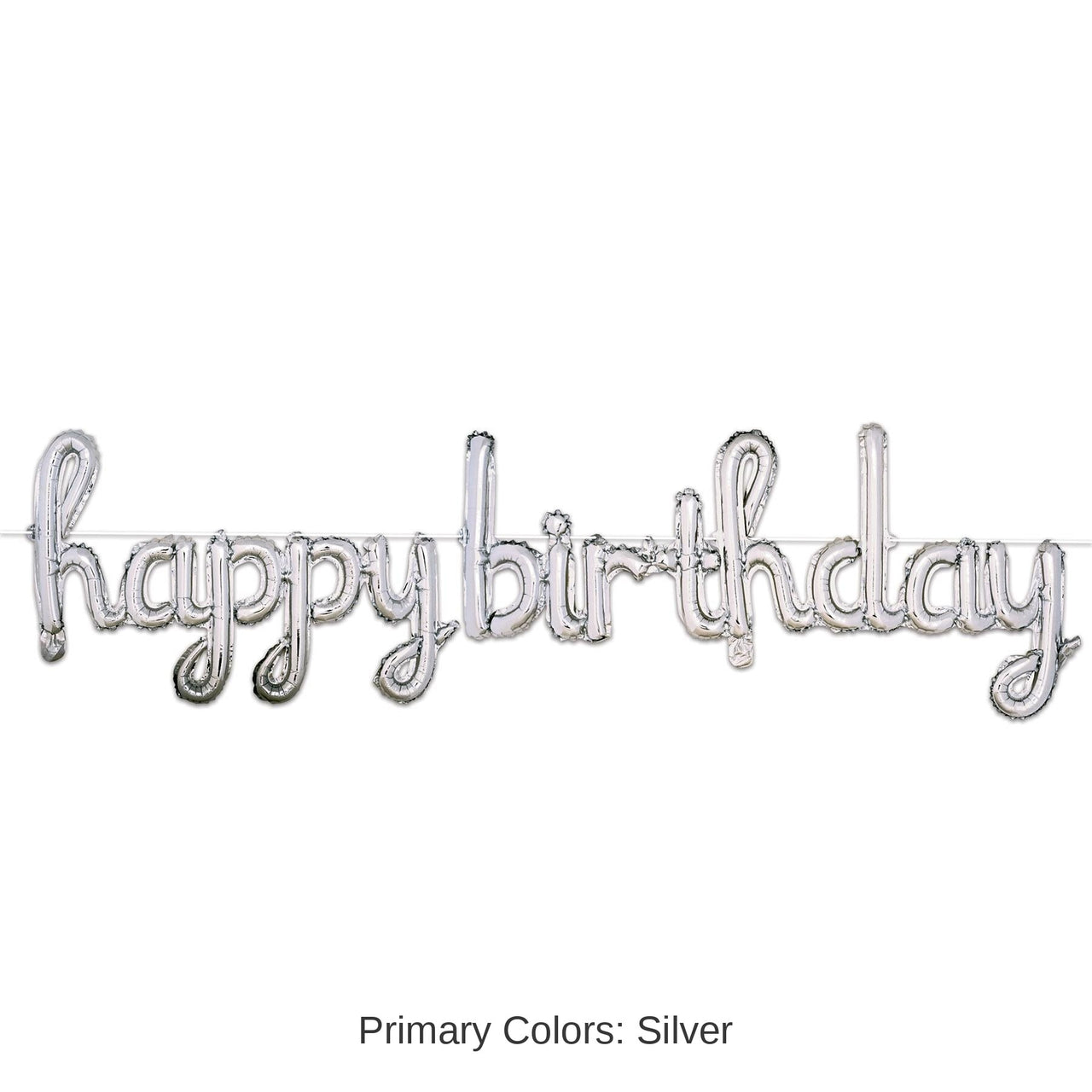 6 Pack Bulk Script Silver Happy Birthday Party Balloon Streamer