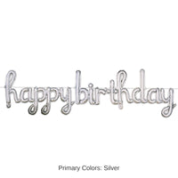6 Pack Bulk Script Silver Happy Birthday Party Balloon Streamer