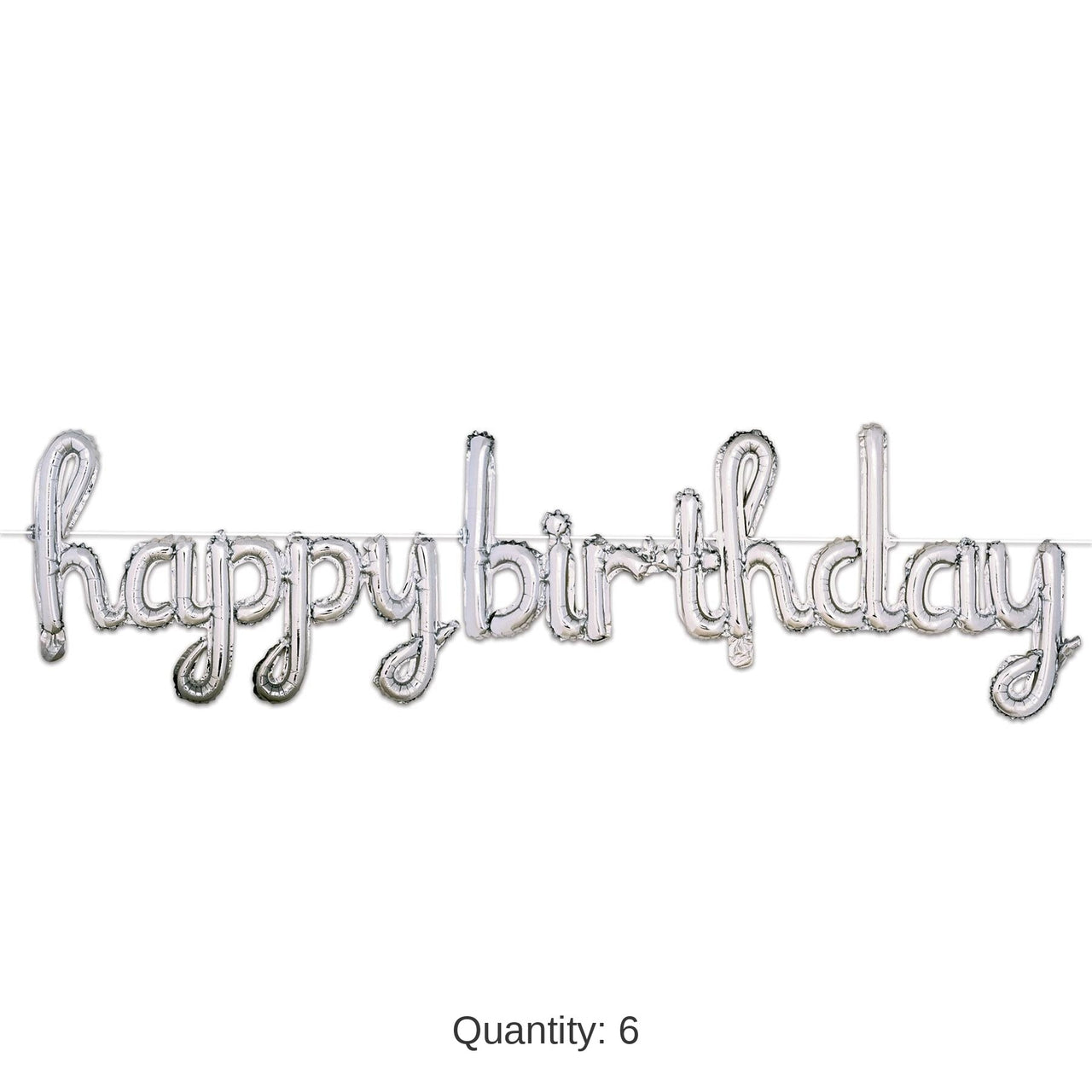 6 Pack Bulk Script Silver Happy Birthday Party Balloon Streamer