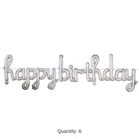 6 Pack Bulk Script Silver Happy Birthday Party Balloon Streamer