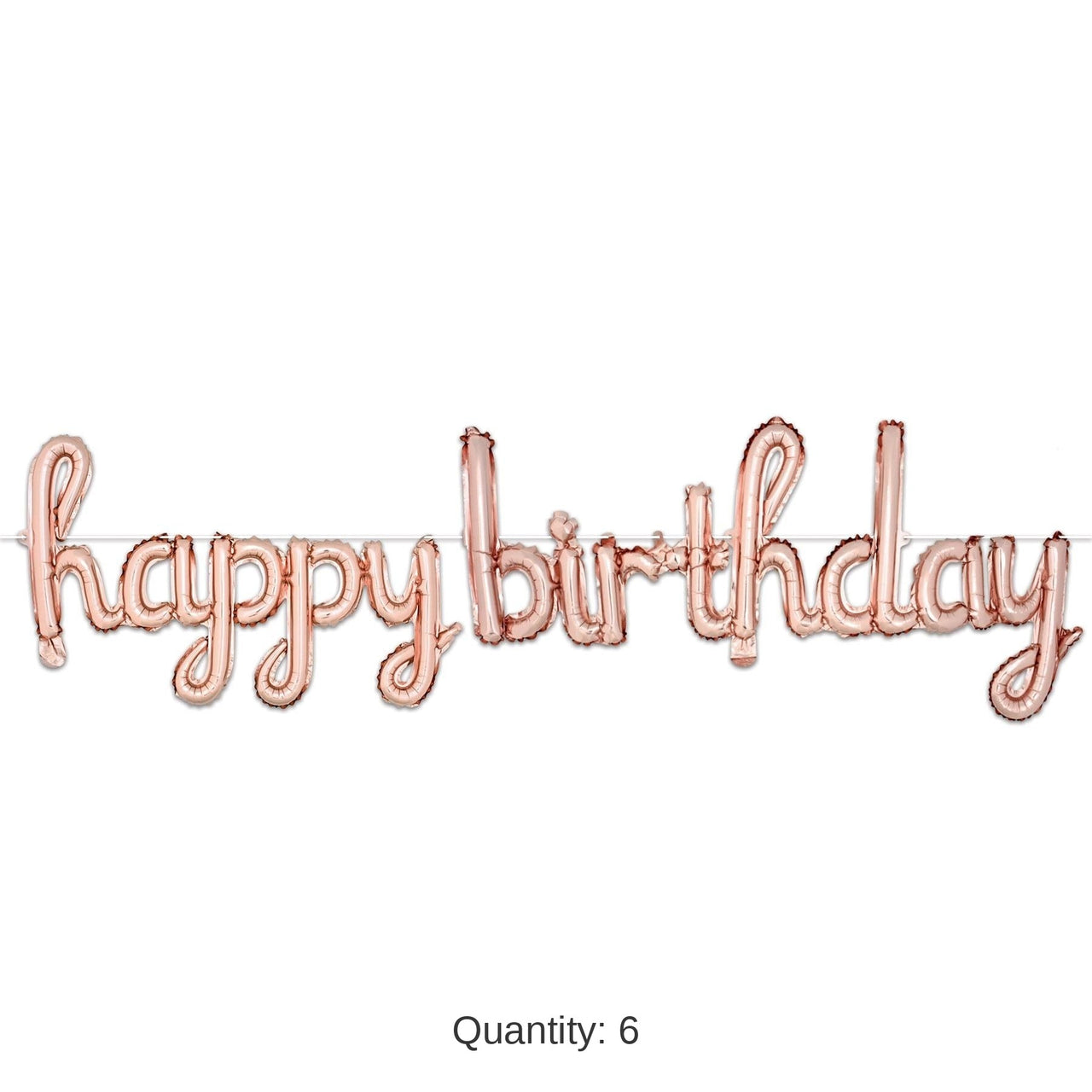 6 Pack Bulk Script Rose Gold Happy Birthday Party Balloon Streamer