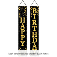 12 Pack Bulk Happy Birthday Party Fabric Door Panel Set- Black and Gold