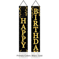 12 Pack Bulk Happy Birthday Party Fabric Door Panel Set- Black and Gold