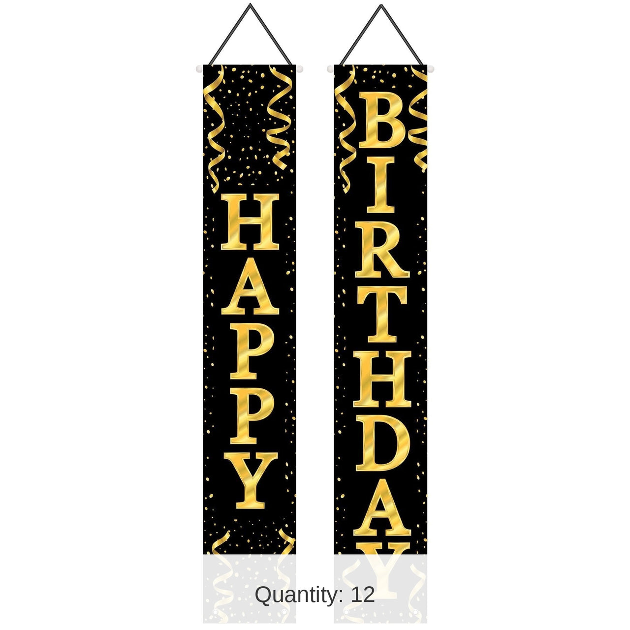 12 Pack Bulk Happy Birthday Party Fabric Door Panel Set- Black and Gold