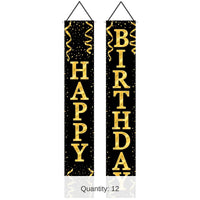 12 Pack Bulk Happy Birthday Party Fabric Door Panel Set- Black and Gold