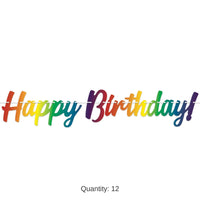 12 Pack Bulk 4 ft. Multicolor Happy Birthday Party Streamer