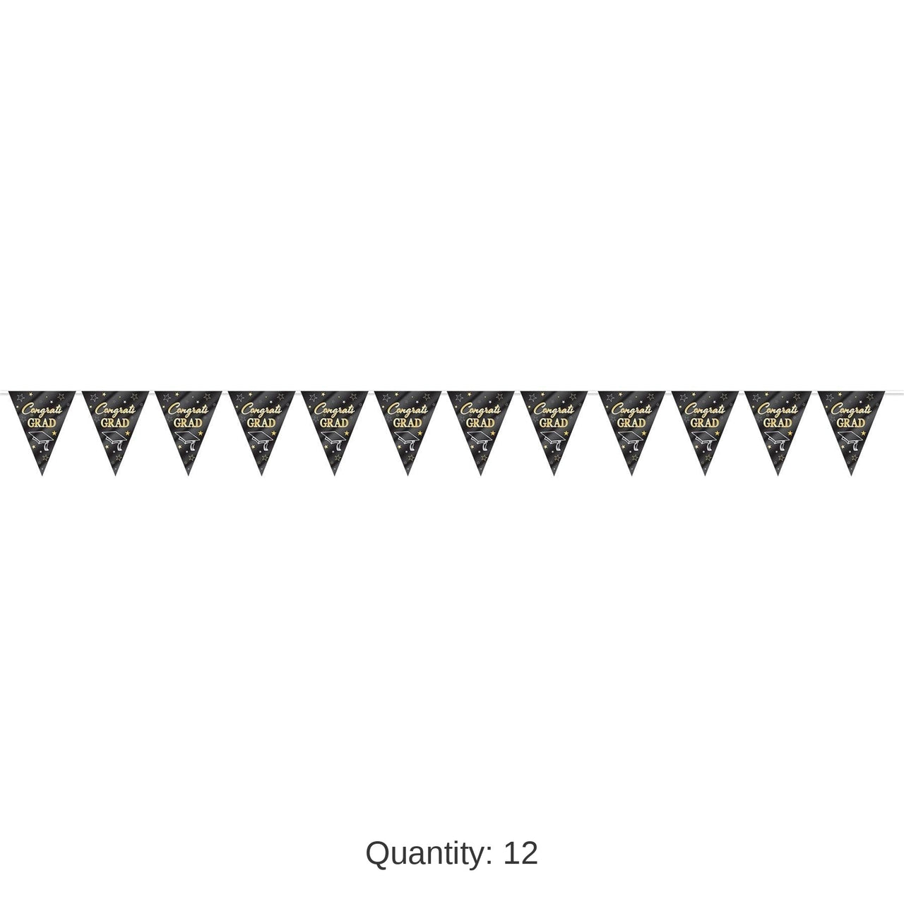 12 Pack Bulk Metallic Congrats Grad Graduation Party Pennant Banner