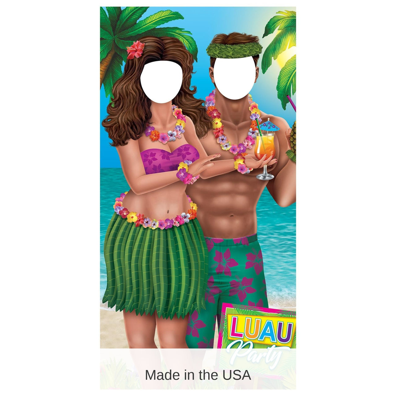 4 Pack Bulk Luau Couple Photo Prop Stand-Up Decoration