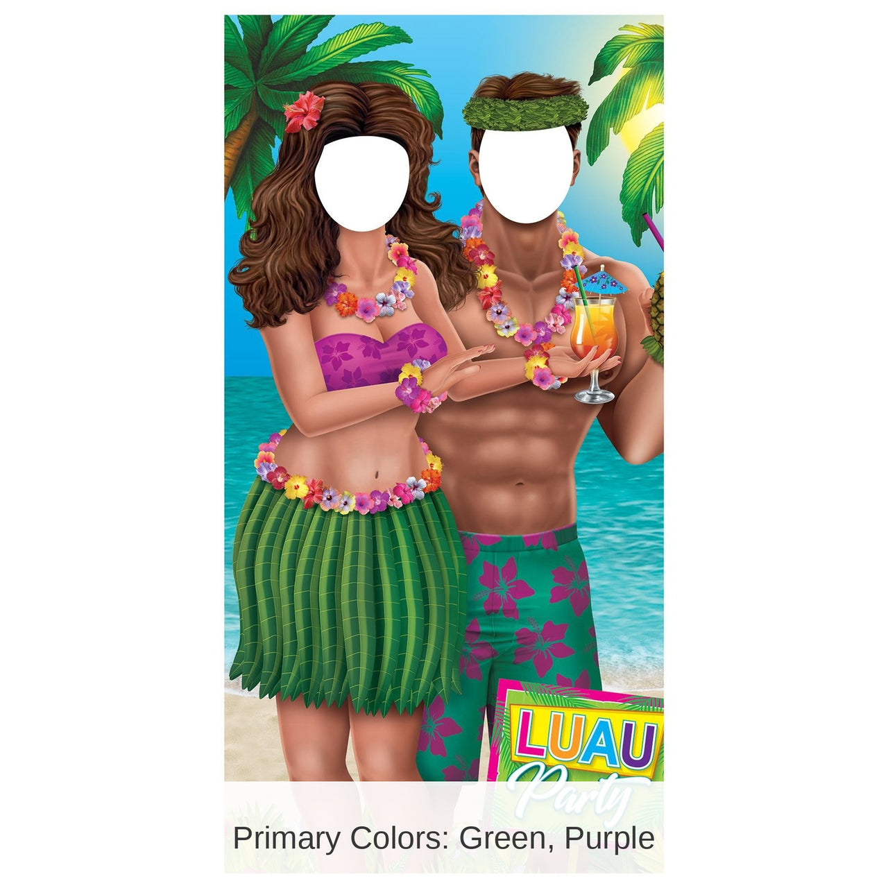 4 Pack Bulk Luau Couple Photo Prop Stand-Up Decoration