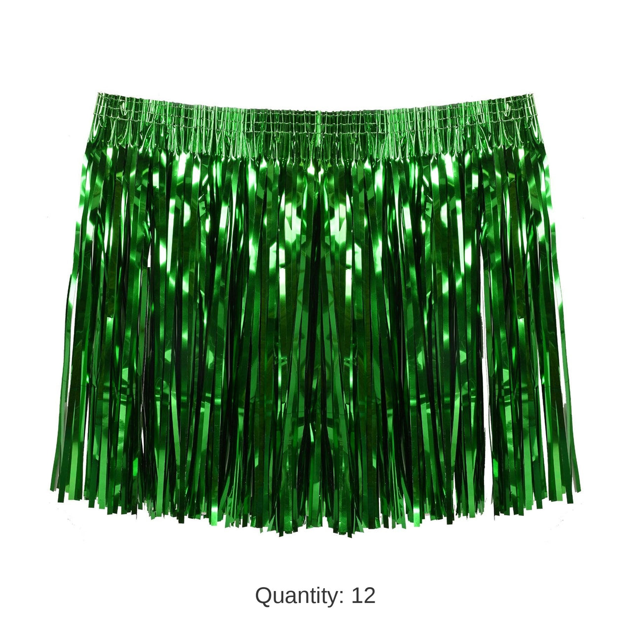 12 Pack Bulk Luau Party Tinsel Hula Skirt Green