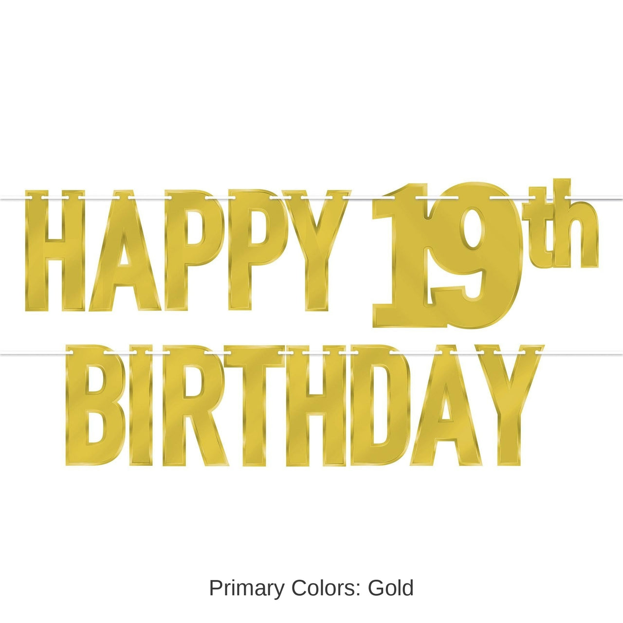 12 Pack Bulk Foil Happy 19th Birthday Streamer gold