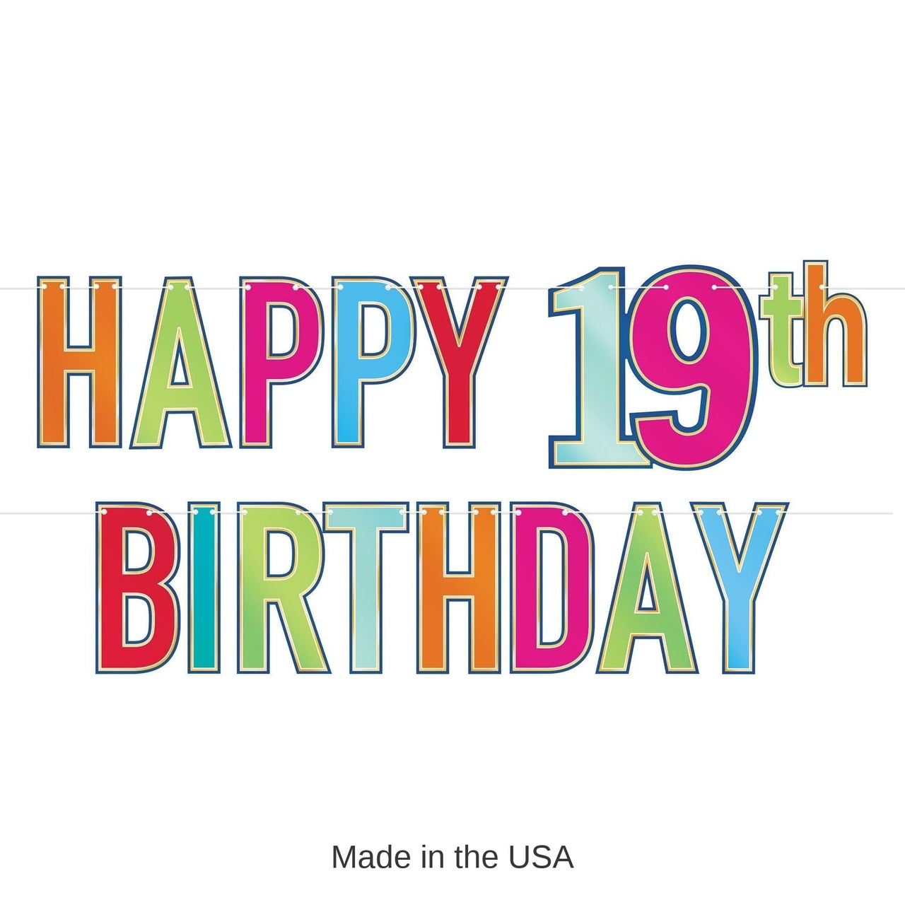 12 Pack Bulk Foil Happy 19th Birthday Streamer multi-color
