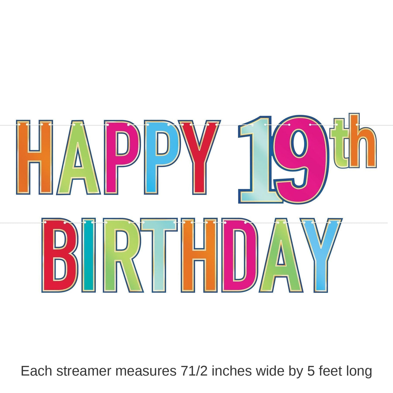 12 Pack Bulk Foil Happy 19th Birthday Streamer multi-color