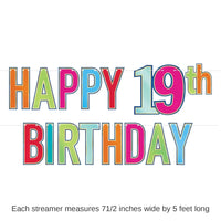 12 Pack Bulk Foil Happy 19th Birthday Streamer multi-color