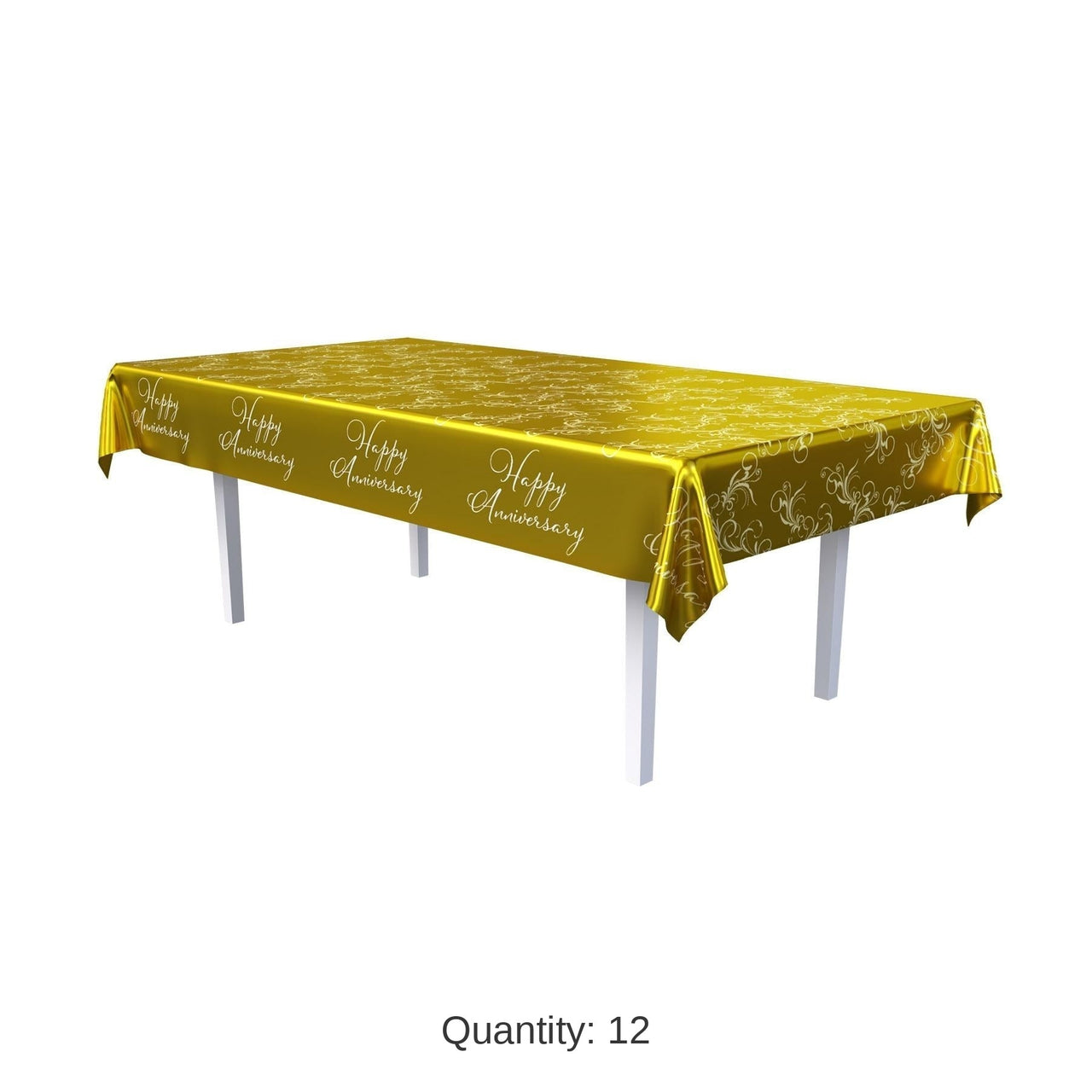 12 Pack Bulk Metallic Happy Anniversary Tablecover