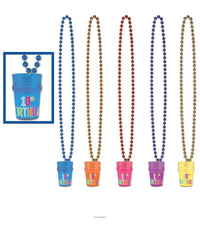 12 Pack Bulk 18th Birthday Bead Necklace with Glass Asst colors
