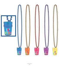 12 Pack Bulk 19th Birthday Bead Necklace with Glass Asst colors