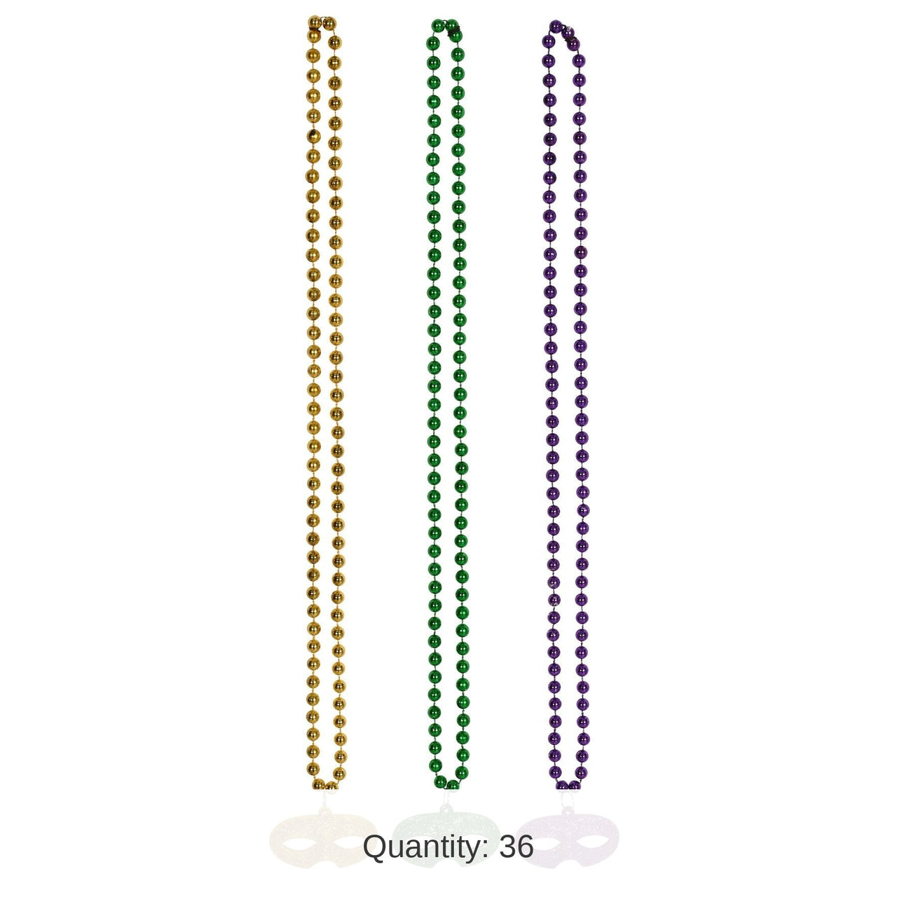 36 Pack Bulk Bead Necklace with Glittered Mask Medallion