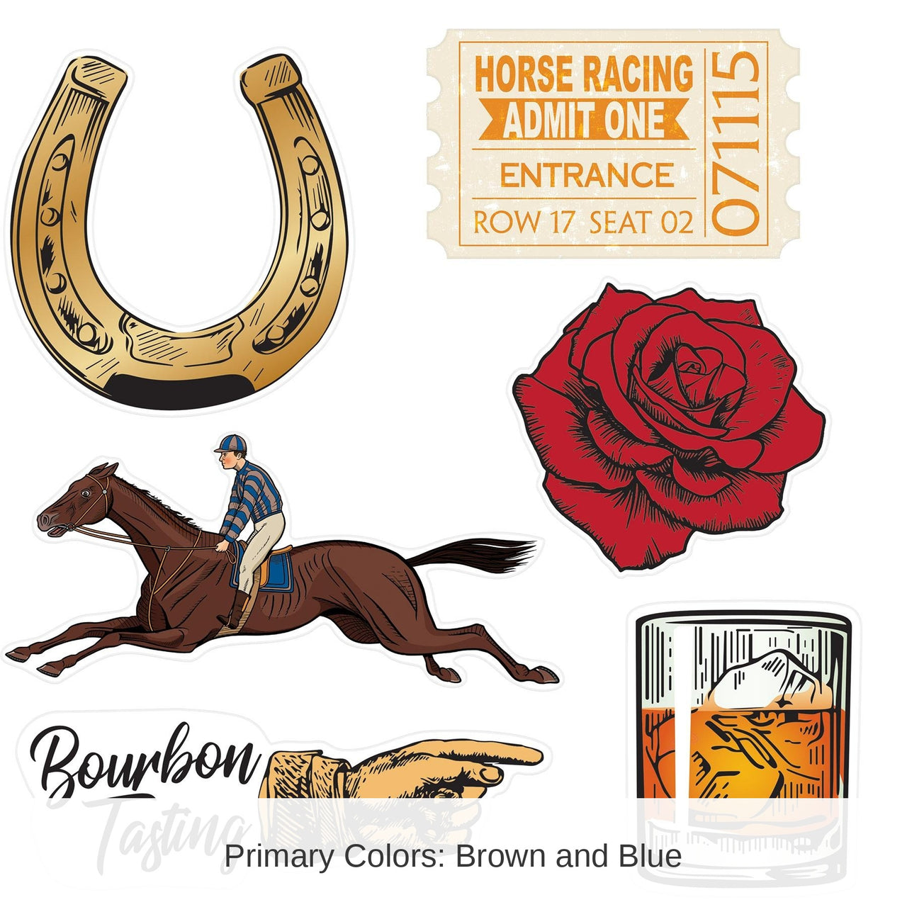 72 Pack Bulk Vintage Horse Racing Mini Cutouts