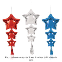 18 Pack Bulk Star Balloons with Tassels Asst red, silver, blue
