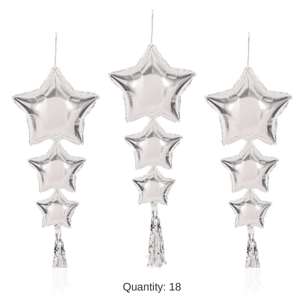 18 Pack Bulk Star Balloons with Tassels silver