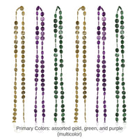 72 Pack Bulk Mardi Gras Coin Bead Necklaces Asst gold, green, purple